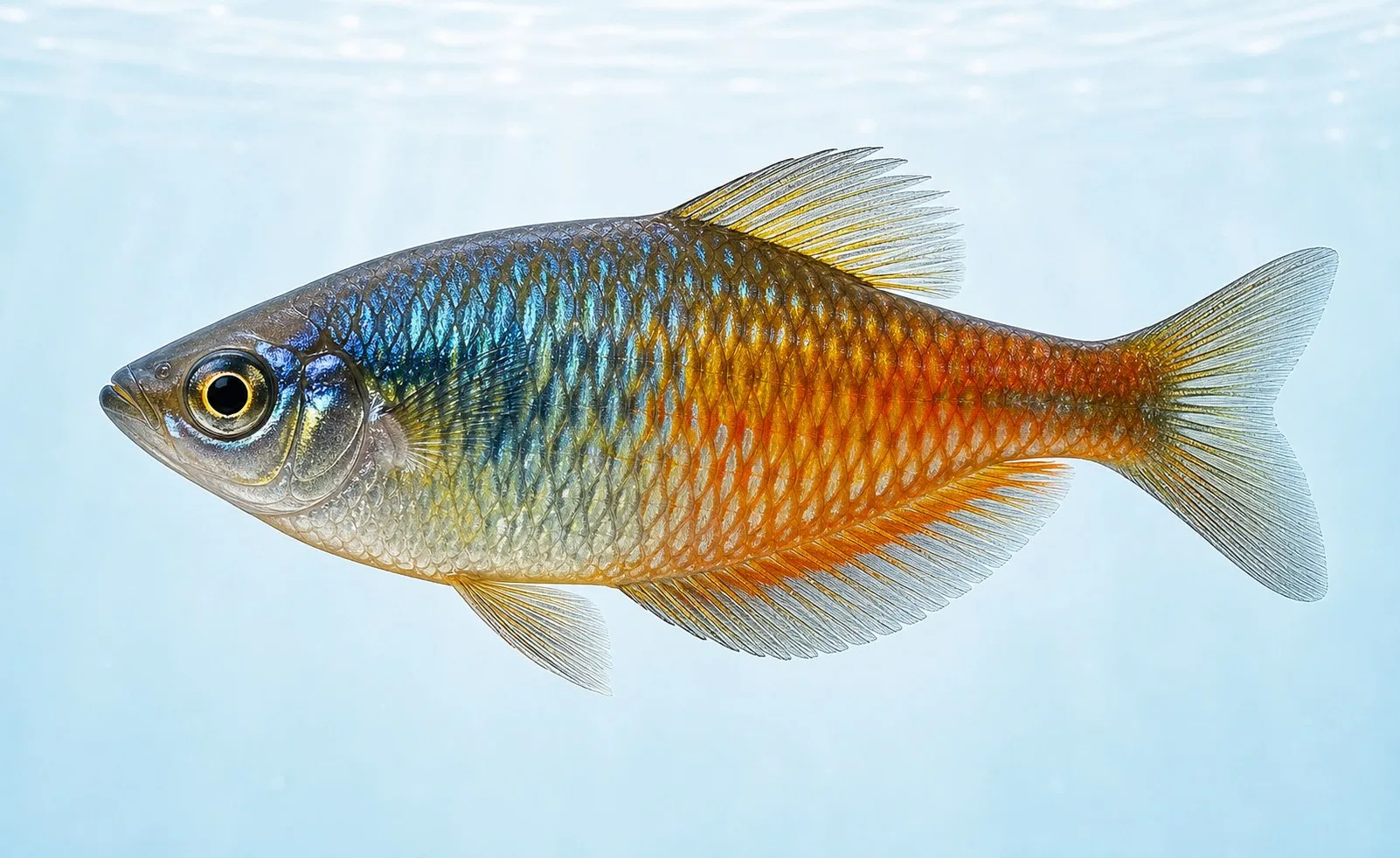 Realistic illustration of the external anatomy of an aquarium fish